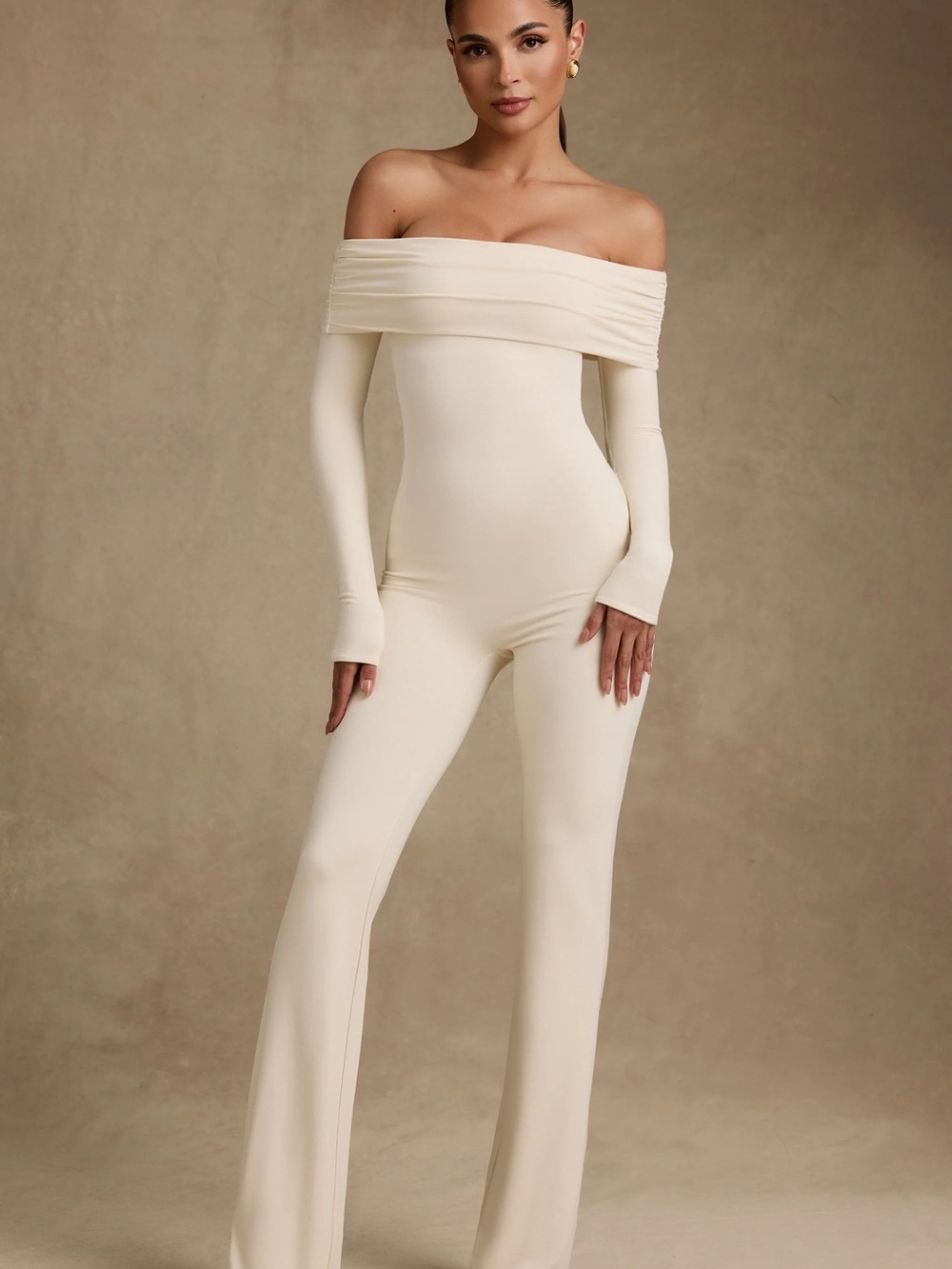 Oh Polly Off-Shoulder Cream Jumpsuit